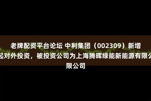 老牌配资平台论坛 中利集团（002309）新增一起对外投资，被投资公司为上海腾晖绿能新能源有限公司